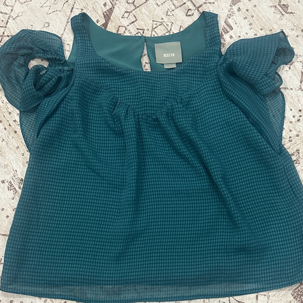 Teal off the shoulder sleeve Women Top 0P
